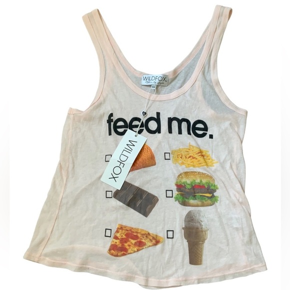 WILDFOX Feed Me Foodie Graphic Tank Top Pink Women’s Size Small/XS Brand New - Picture 1 of 11